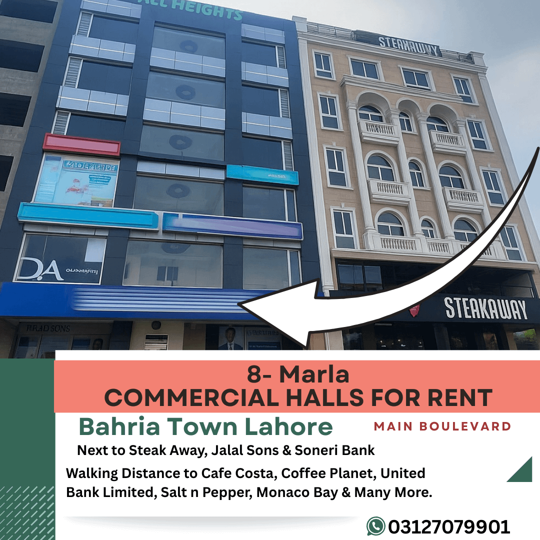 8 Marla Commercial Halls for Rent Bahria Town Lahore